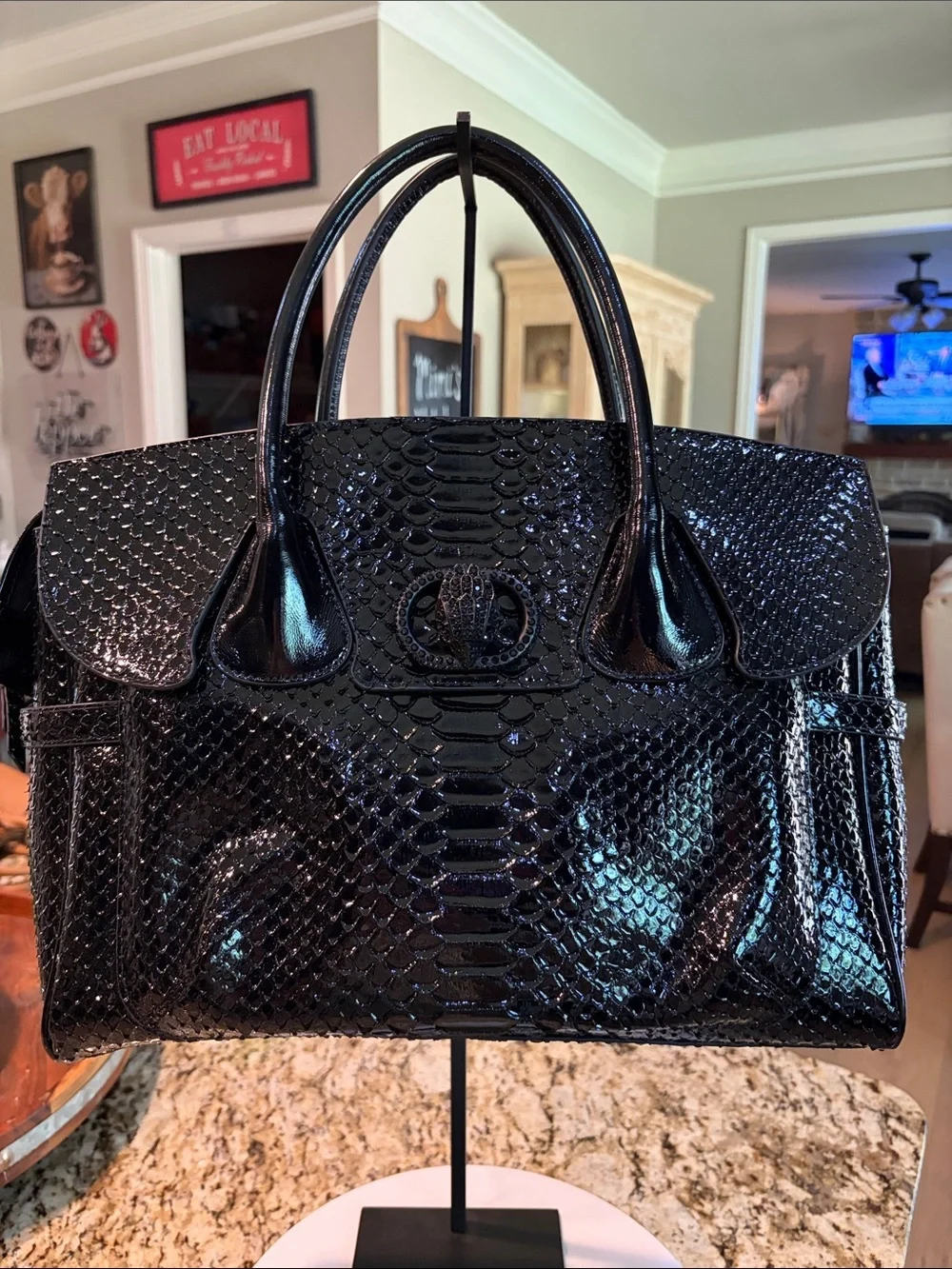 Kurt Geiger Black Patent Embossed Leather Tote